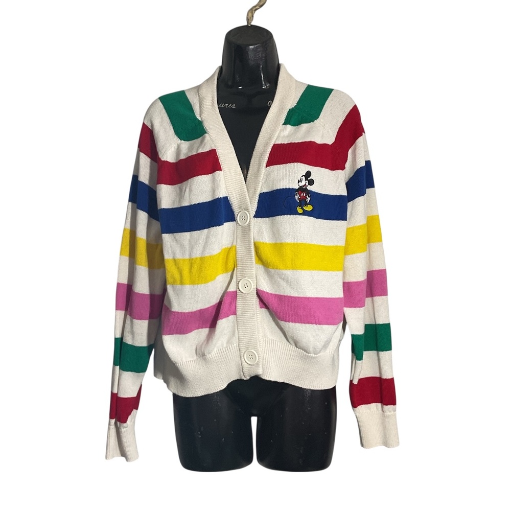 Mickey Mouse Jacquard Knit Colorful Women's Cardigan Size Large